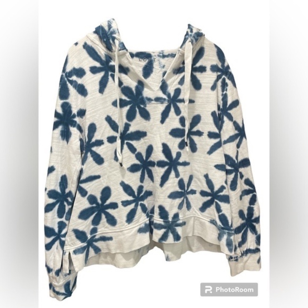 Ann Taylor LOFT Blue & Cream Tie-Dye Women's Summer Cotton Hoodie